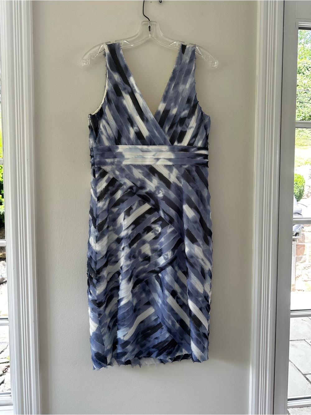 Ann Taylor Blue & White V-Neck Wrap-Style Midi Dress